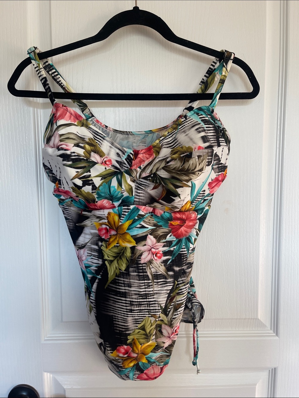 Fantasie White One-Piece Swimsuit with Soft Blue and Pink Watercolor Print